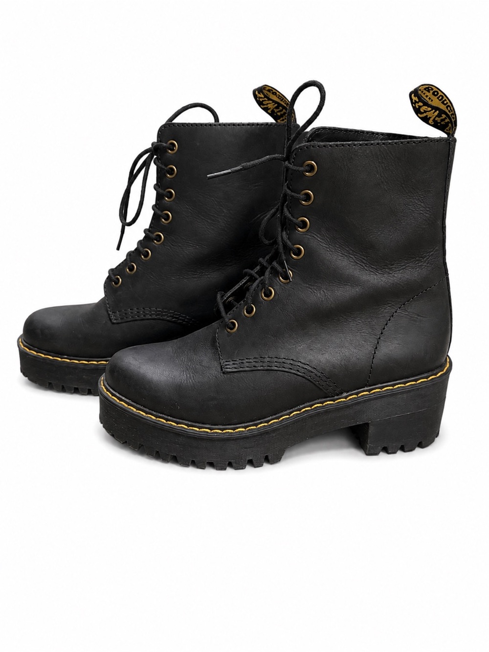 Dr. Martens Black Leather Lace-Up Platform Combat Boots - Picture 3 of 6